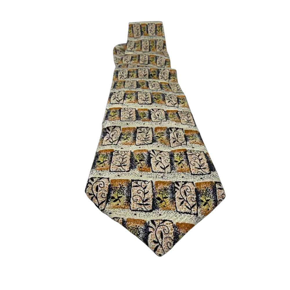 Abstract Pattern Beige Silk Tie